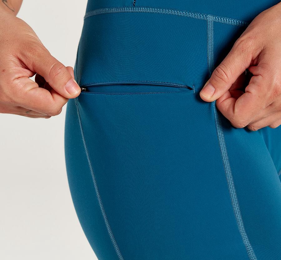 Pantalones Hoka One One Mujer - Performance Crop Tight - Azules - WZV352984